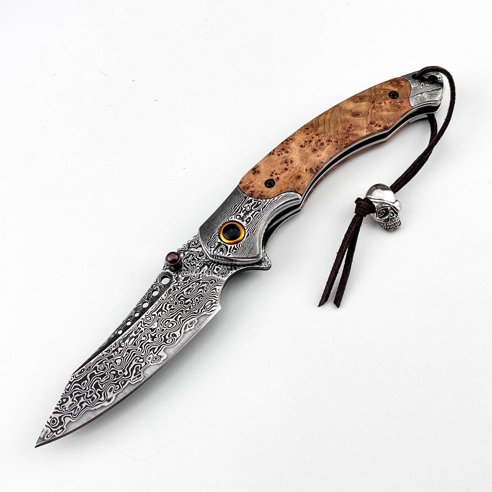 Vintage Collectible Knife - Yüksek Sertlikte Şam Desenli Katlanır Bıçak