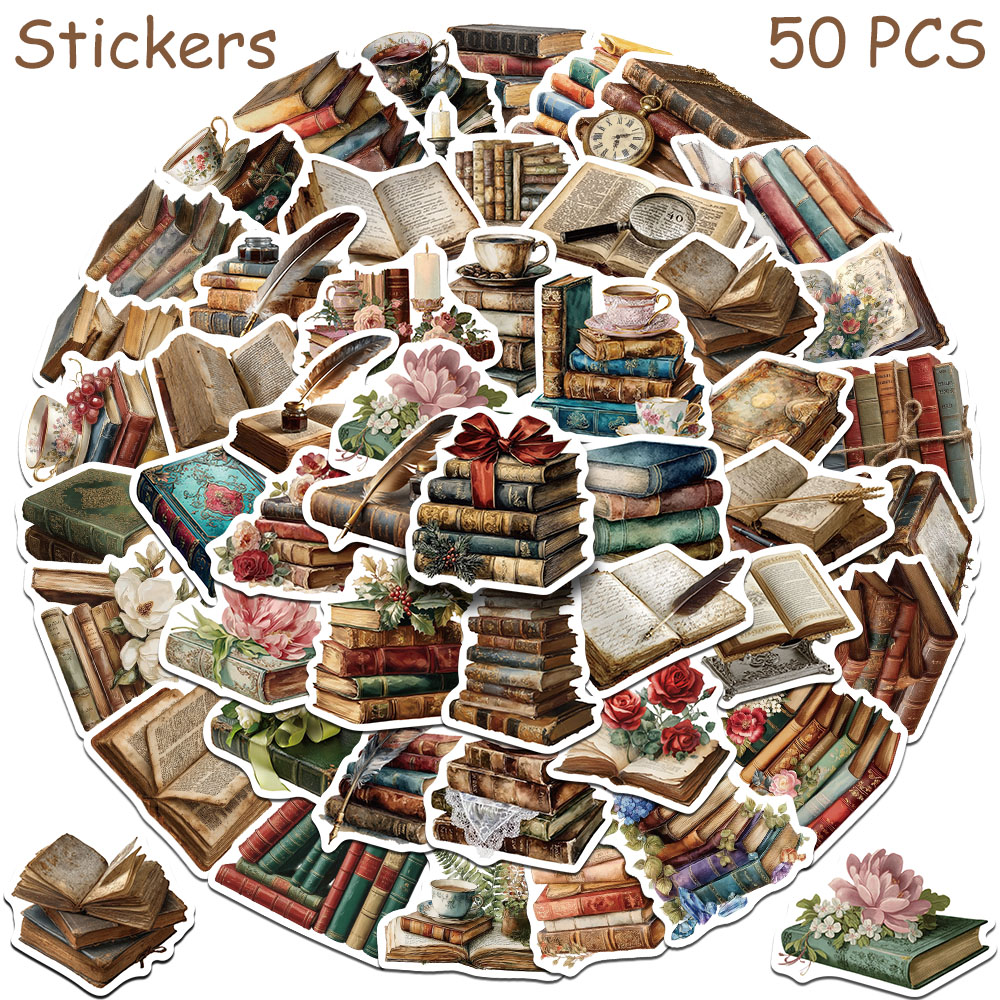 Vintage Collectible Books - 50 adet Vintage Kitaplar Çıkartmalar Çıkartmaları