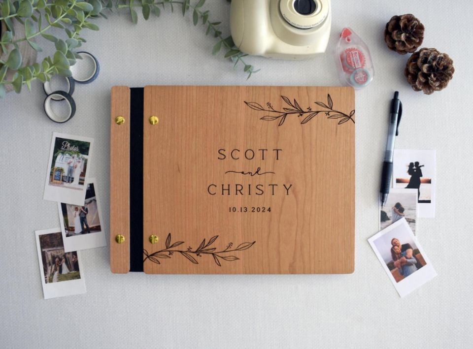 Polaroid Photo Album - Ahşap Düğün Ziyaretçi Defteri Fotoğraf Albümü,